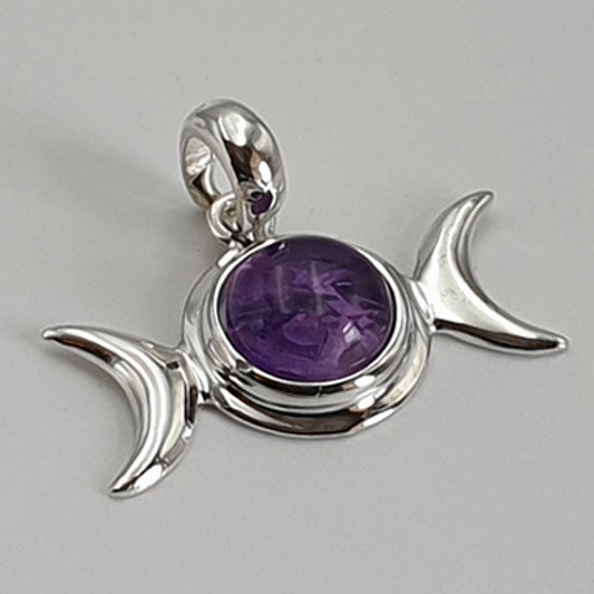 AMETHYST Triple Moon Silver Pendant