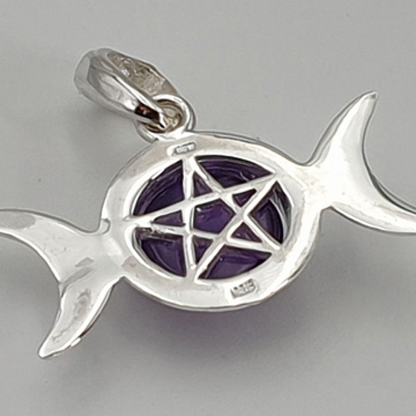 AMETHYST Triple Moon Silver Pendant