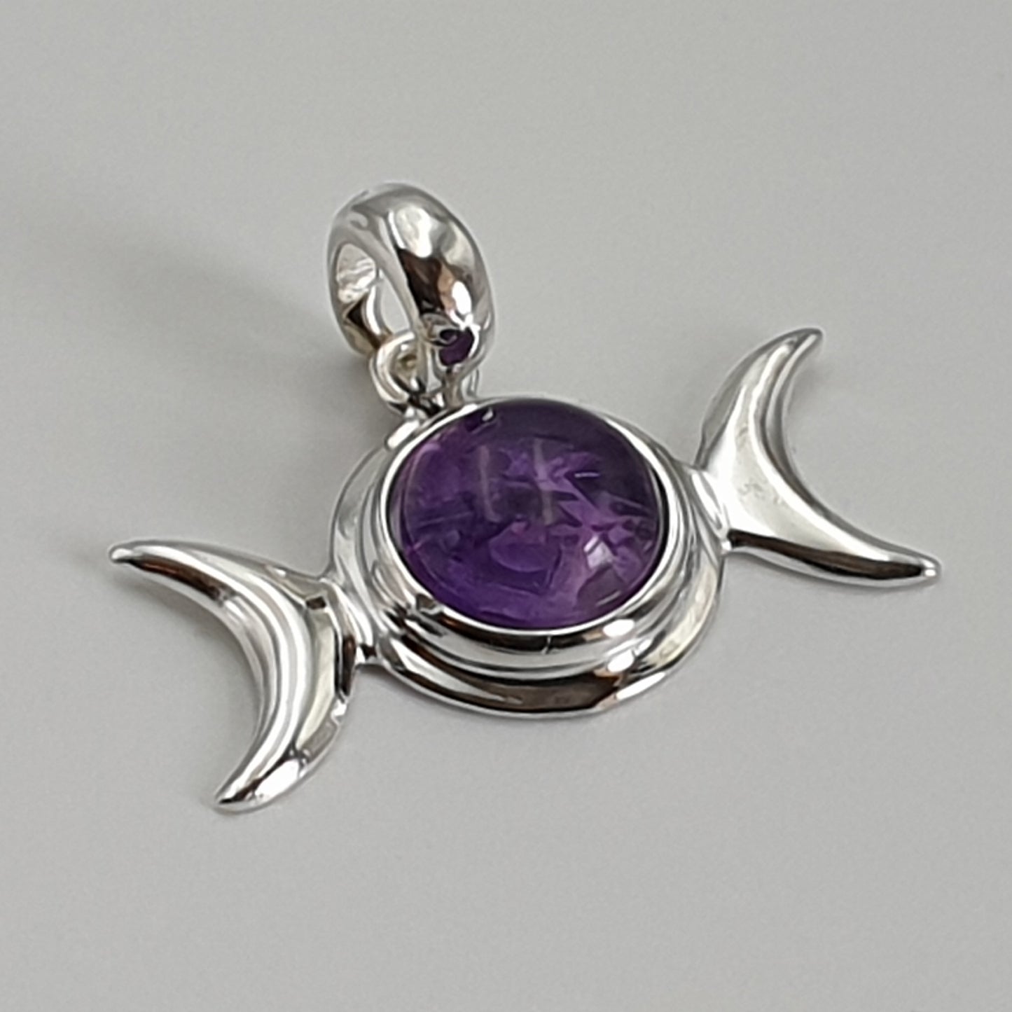 AMETHYST Triple Moon Silver Pendant