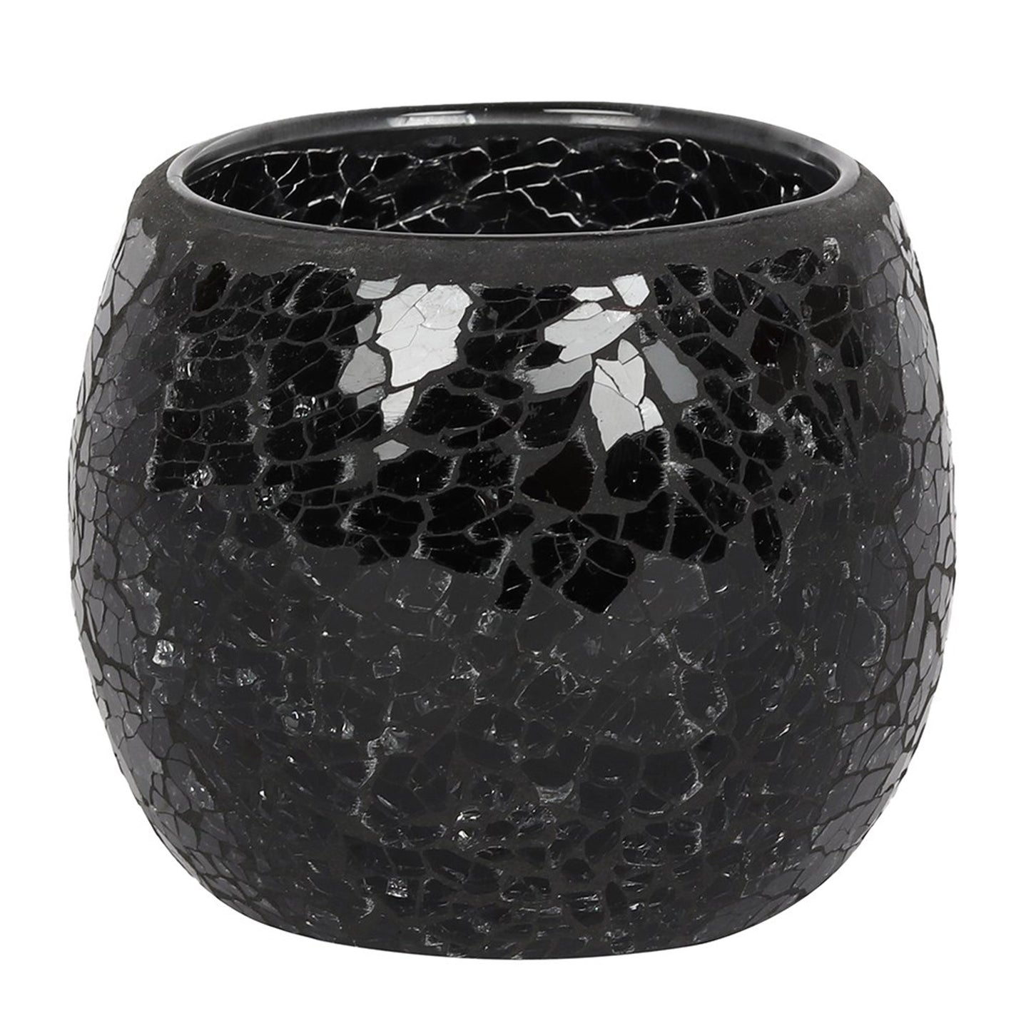 LARGE CRACKLE GLASS CANDLE HOLDER Black