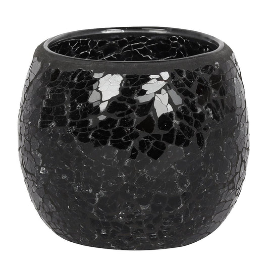 LARGE CRACKLE GLASS CANDLE HOLDER Black