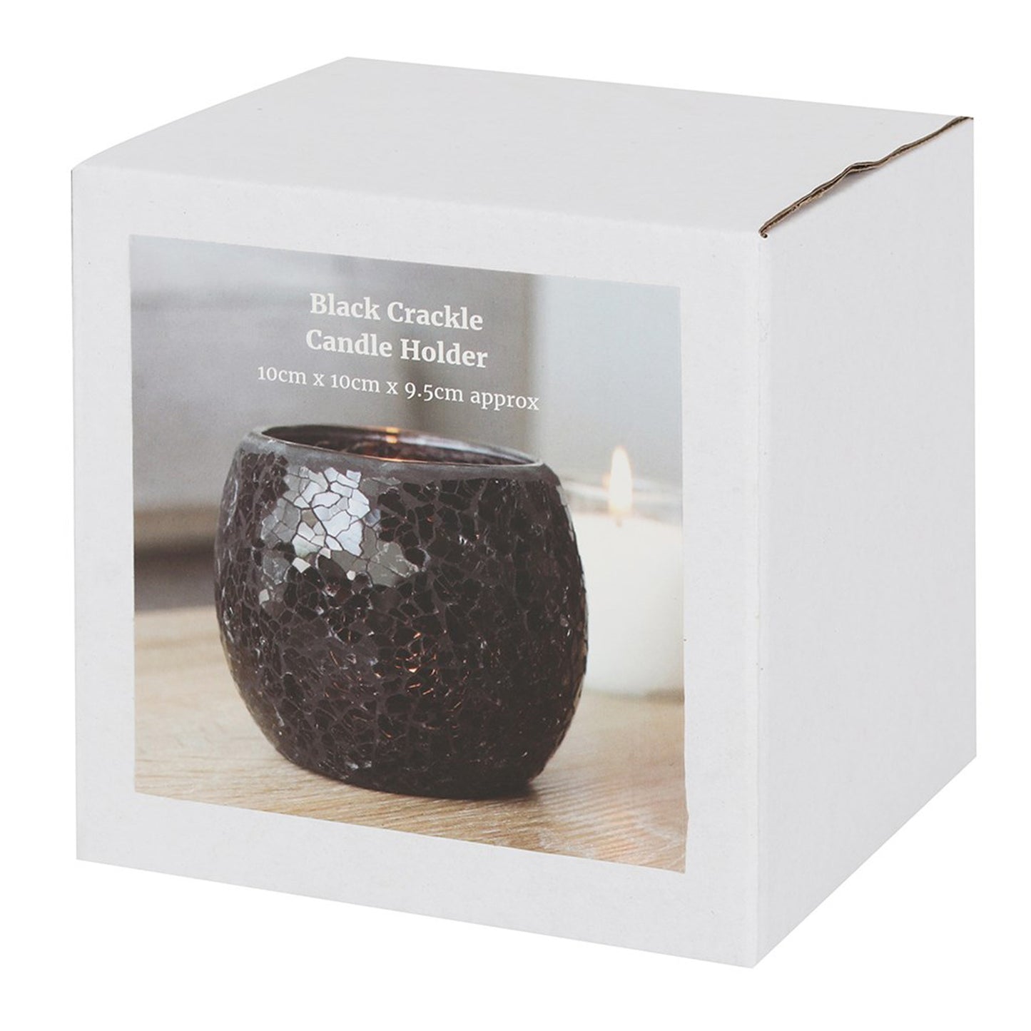 LARGE CRACKLE GLASS CANDLE HOLDER Black