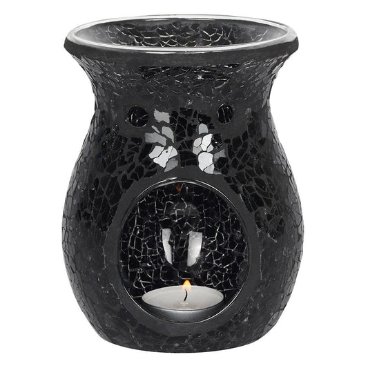 LARGE CRACKLE GLASS OIL BURNER Black