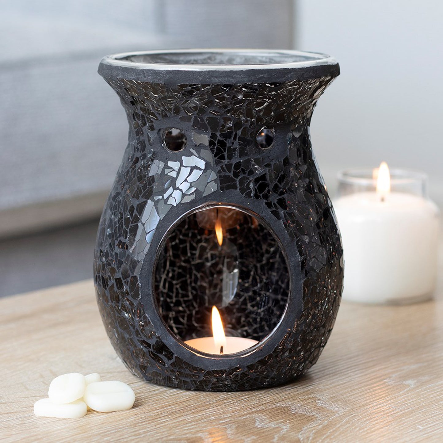 LARGE CRACKLE GLASS OIL BURNER Black