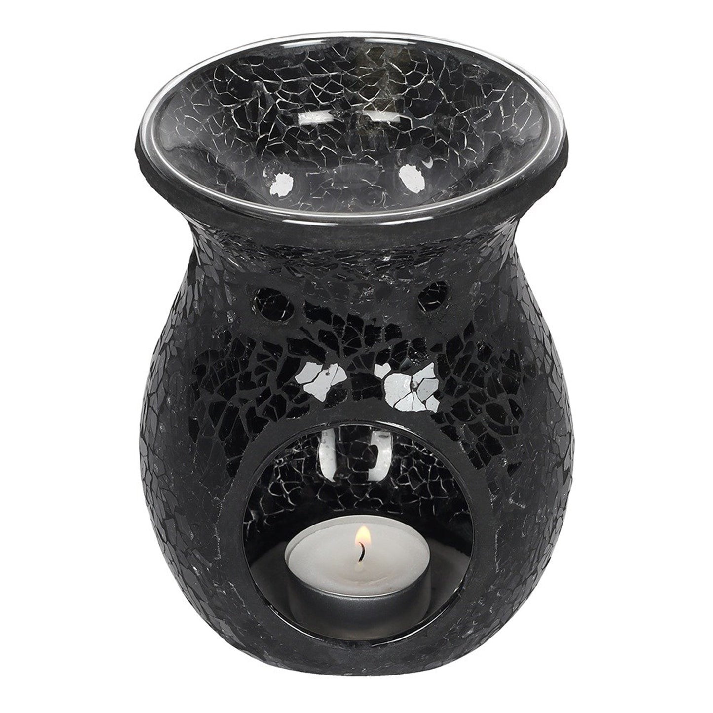 LARGE CRACKLE GLASS OIL BURNER Black