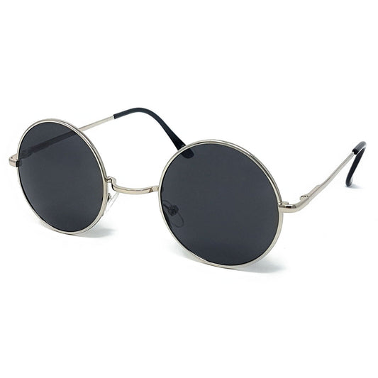 ROUND SUNGLASSES Silver Frame Black Lens