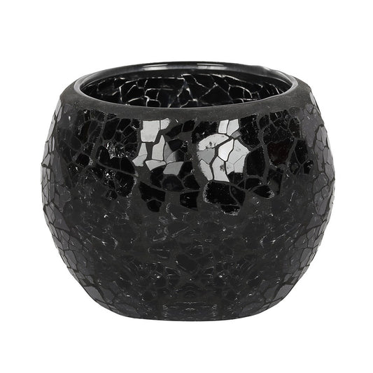 SMALL CRACKLE GLASS CANDLE HOLDER Black