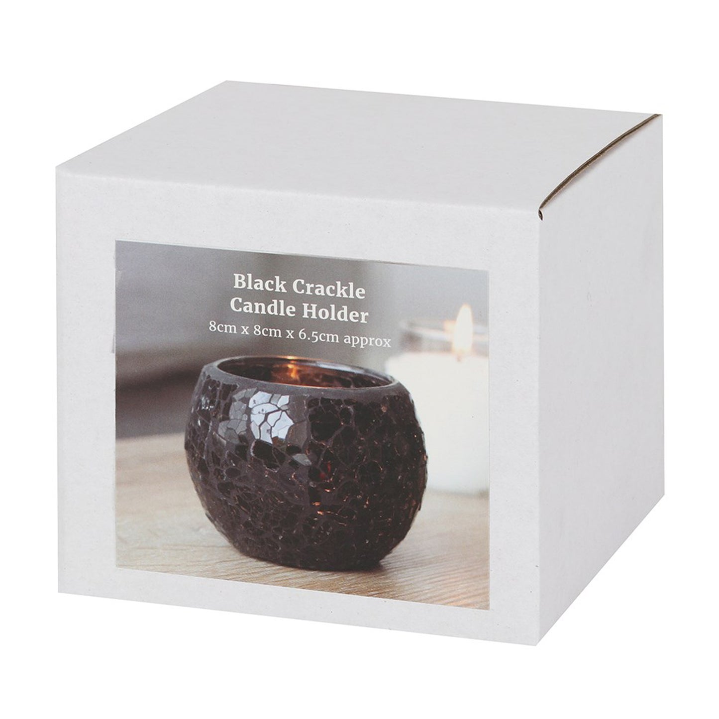SMALL CRACKLE GLASS CANDLE HOLDER Black