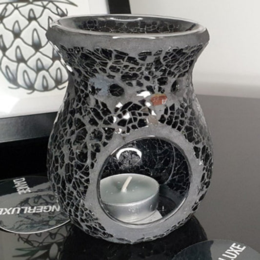 SMALL CRACKLE GLASS OIL BURNER Black