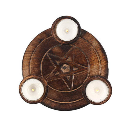 PENTAGRAM Tealight Wooden Candle Holder